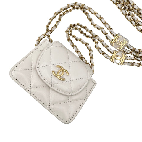 【中古】 CHANEL シャネル ミニフラップ チェーンショルダーバッグ ホワイト ラムスキン ホワイト系 ゴールド金具 ランダム番(2021年～) 中古品