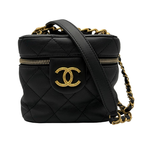 【中古】 CHANEL シャネル VANITYBAG  バニティバッグ ブラック カーフスキン ブランドバッグ ショルダーバッグ 中古品