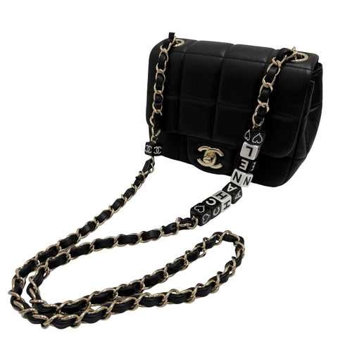 【中古】 CHANEL シャネル MINI FLAP BAG ミニフラップバック ショルダーバッグ ICチップ(2021年∼) ブラック ラムスキン 中古 USED バッグ