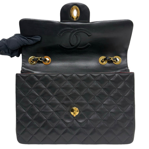 【中古】 CHANEL シャネル JUMBO CLASSIC FLAP デカマトラッセ ショルダーバッグ 3番台(1995年) ブラック ラムスキン ヴィンテージ 中古 USED バッグ