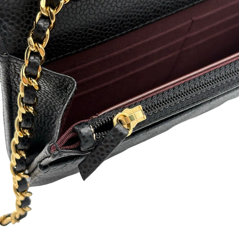 【美品】 CHANEL シャネル CHAIN WALLET チェーンウォレット ショルダーバッグ 27番台(2018~2019年) ブラック キャビアスキン 中古 USED バッグ