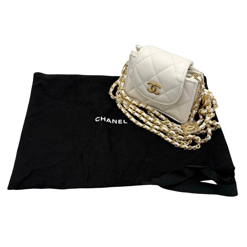 【中古】 CHANEL シャネル ミニフラップ チェーンショルダーバッグ ホワイト ラムスキン ホワイト系 ゴールド金具 ランダム番(2021年～) 中古品