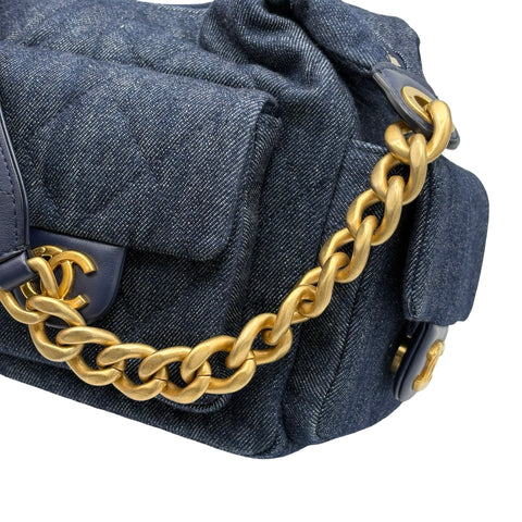 【美品】CHANEL シャネル  HOBO BAG ホーボバッグ ショルダーバッグ ICチップ(2025年) ネイビー系 デニム 中古 USED バッグ　2025年新作