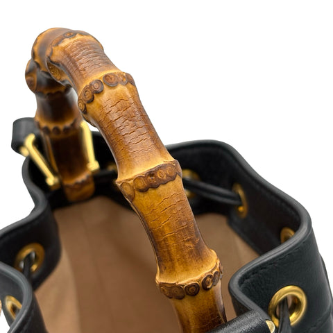 【中古】 GUCCI グッチ BAMBOO DIANA 2WAY DRAWSTRING BAG バンブー ダイアナ 2WAY巾着バッグ ショルダーバッグブラック レザー 中古 USED バッグ