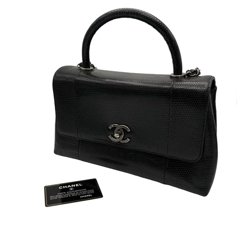 【中古】 CHANEL シャネル COCO HANDLE BAG ココハンドル ショルダーバッグ 21番台(2016年) ブラック リザード USED USED バッグ
