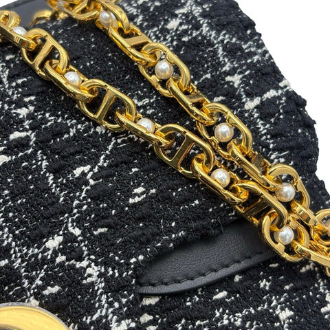 【美品】 Christian Dior クリスチャン ディオール JOLLY MINI ジョリー トップハンドルバッグ スモール ショルダーバッグ ブラック ツイード 美品 USED バッグ