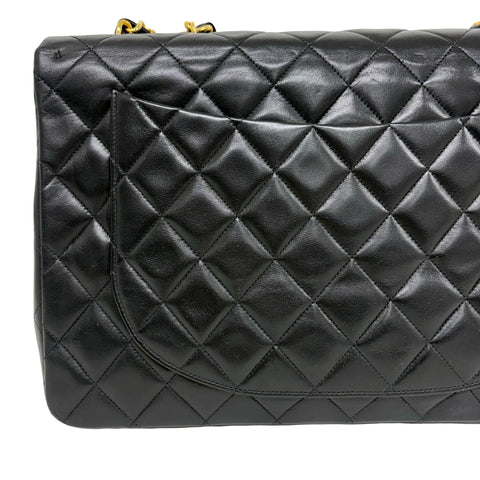 【中古】 CHANEL シャネル JUMBO CLASSIC FLAP デカマトラッセ ショルダーバッグ 3番台(1995年) ブラック ラムスキン ヴィンテージ 中古 USED バッグ