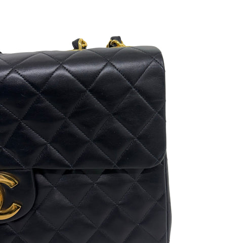【中古】 CHANEL シャネル JUMBO CLASSIC FLAP デカマトラッセ ショルダーバッグ 3番台(1995年) ブラック ラムスキン ヴィンテージ 中古 USED バッグ