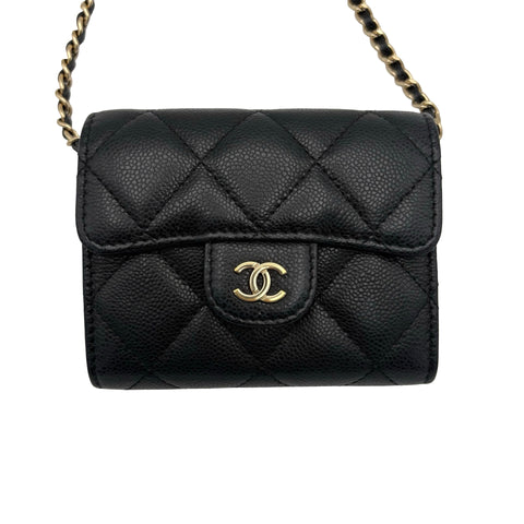 【中古】 CHANEL シャネル MATELASSE CHAIN WALLET マトラッセチェーンウォレット チェーンウォレット ランダム番(2021年～) ブラック キャビアスキン 中古 USED バッグ
