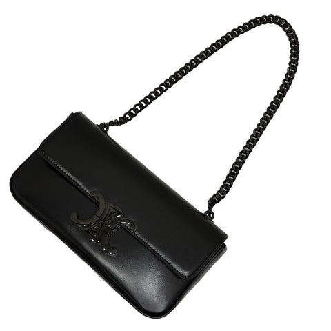 【中古】 CELINE セリーヌ CHAIN SHOULDER BAG チェーショルダーバッグ ショルダーバッグ ブラック カフースキン 中古 USED バッグ