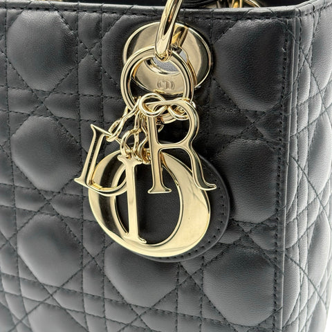【美品】 Christian Dior クリスチャン ディオール LADY DIOR SMALL レディーディオールスモール ハンドバッグ 88MA★0274(2024年) ブラック ラムスキン 中古 USED バッグ