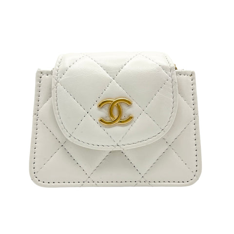 【中古】 CHANEL シャネル ミニフラップ チェーンショルダーバッグ ホワイト ラムスキン ホワイト系 ゴールド金具 ランダム番(2021年～) 中古品