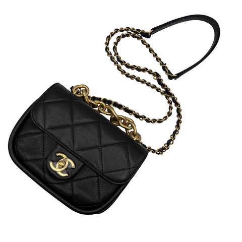 【中古】 CHANEL シャネル MATELASSE 2WAY CHAIN SHOULDER BAG マトラッセ ショルダーバッグ JA******(ICチップ 2021年~) ブラック カーフスキン 中古 USED バッグ