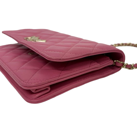 【中古】 CHANEL シャネル マトラッセ ダブルピース チェーンウォレット 長財布 ピンク ラムスキン ピンク系 ゴールド金具 22番台(2016年) ブランド財布 中古品