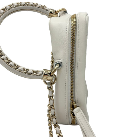 【中古】 CHANEL シャネル ハンドルバッグ  ホワイト ラムスキン 30番台(2020-2021年) ブランドバッグ ショルダーバッグ  中古品 レディース