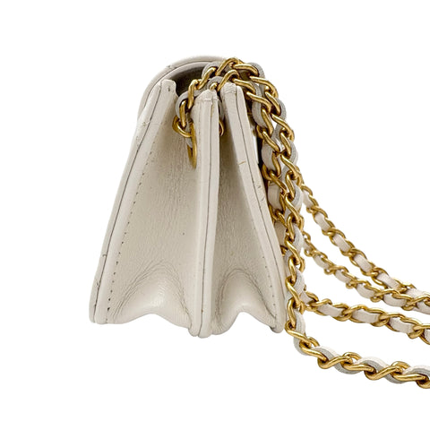 【中古】 CHANEL シャネル ミニフラップ チェーンショルダーバッグ ホワイト ラムスキン ホワイト系 ゴールド金具 ランダム番(2021年～) 中古品