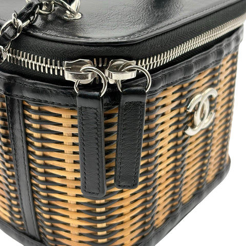 【美品】 CHANEL シャネル 2WAY VANITYBAG バニティバッグ ショルダーバッグ 29番台(2020年) ブラック×ベージュ ラタン×カーフスキン 中古 USED バッグ