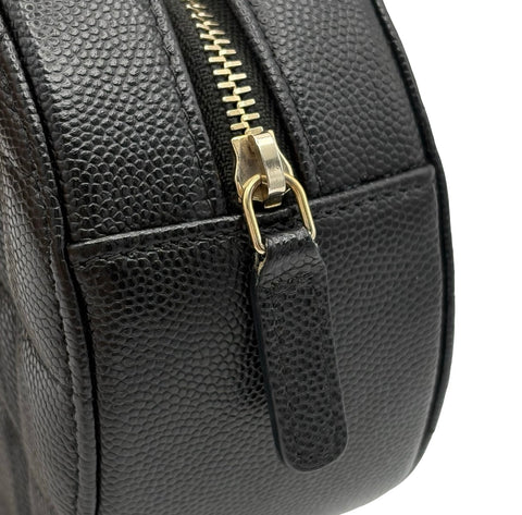 【中古】 CHANEL シャネル ラウンドチェーンショルダーバッグ  ブラック キャビアスキン 28番台(2019年) ブランドバッグ ショルダーバッグ  中古品 レディース