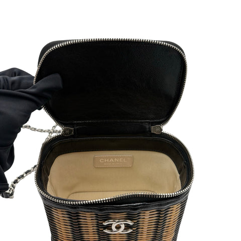 【美品】 CHANEL シャネル 2WAY VANITYBAG バニティバッグ ショルダーバッグ 29番台(2020年) ブラック×ベージュ ラタン×カーフスキン 中古 USED バッグ
