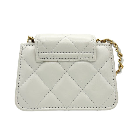 【中古】 CHANEL シャネル ミニフラップ チェーンショルダーバッグ ホワイト ラムスキン ホワイト系 ゴールド金具 ランダム番(2021年～) 中古品