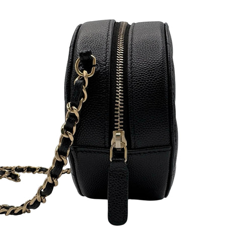 【中古】 CHANEL シャネル ラウンドチェーンショルダーバッグ  ブラック キャビアスキン 28番台(2019年) ブランドバッグ ショルダーバッグ  中古品 レディース