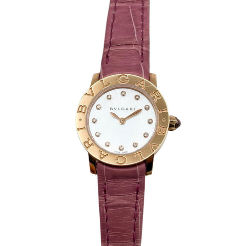 【中古】BVLGARI ブルガリ K18 ブルガリブルガリ BBLP26G  革 QZ レディース 腕時計