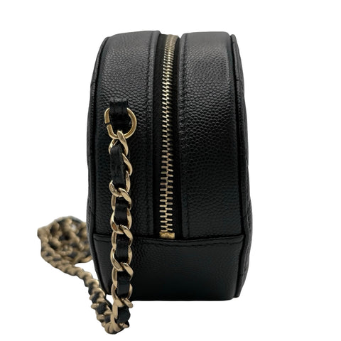 【中古】 CHANEL シャネル ラウンドチェーンショルダーバッグ  ブラック キャビアスキン 28番台(2019年) ブランドバッグ ショルダーバッグ  中古品 レディース