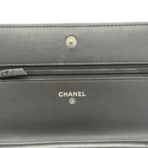 【中古】CHANEL シャネル WALLET ON CHAIN チェーンウォレット  21番台(2016年) ブラック ラムスキン 中古 USED バッグ 財布